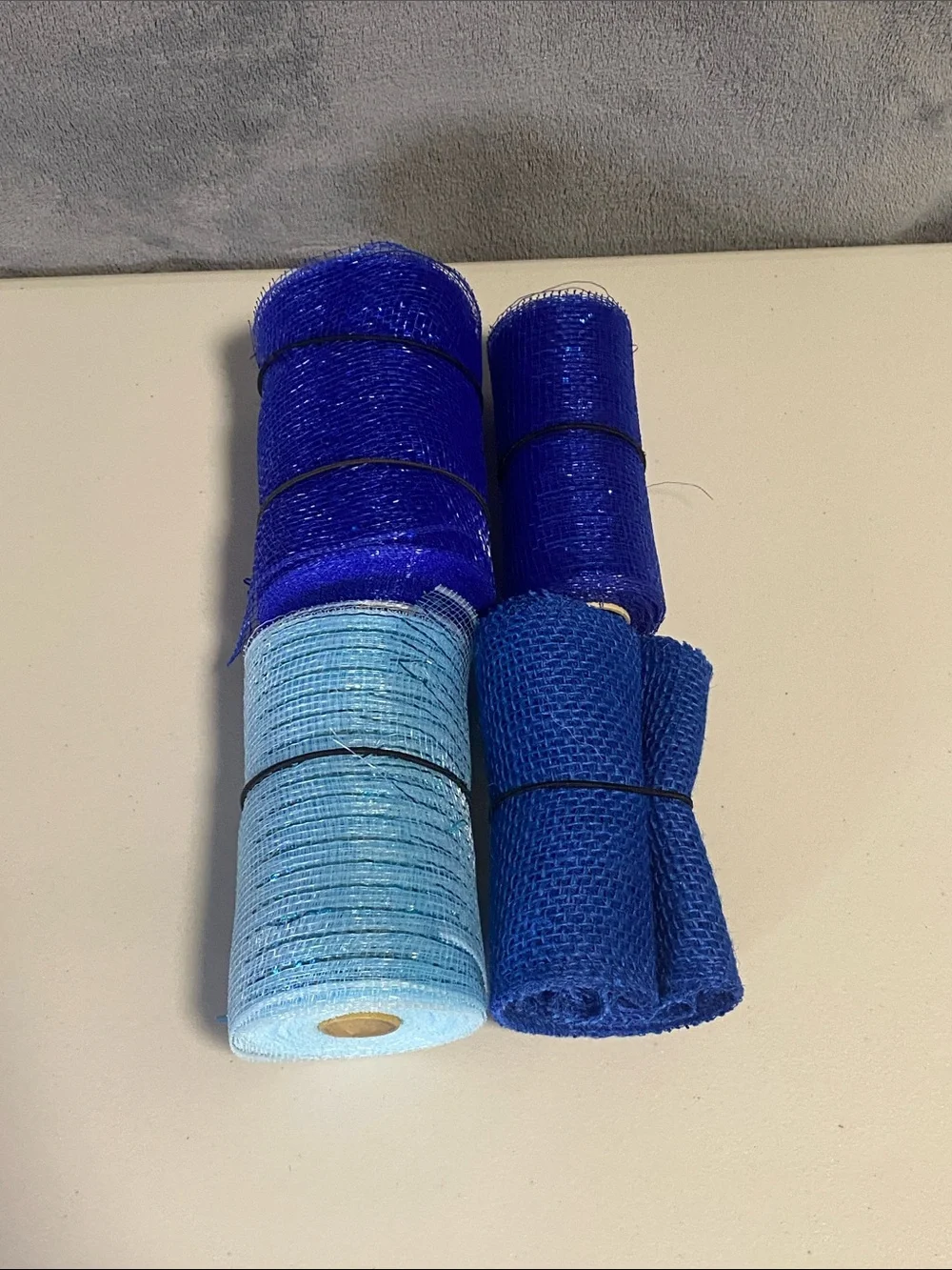 Lot of 17 Rolls of Opened and Used Deco Polymesh and Burlap